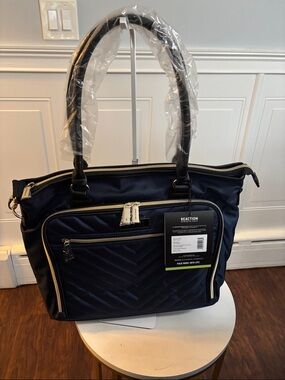 Kenneth Cole Reaction Navy laptop and travel Quilted Tote with Gold Accents